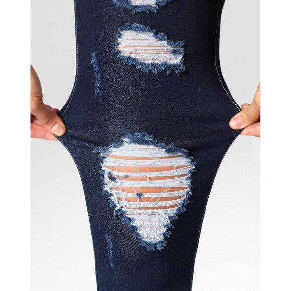 Women's Ripped Skinny Jeans Mid Rise Destroyed Stretchy Casual Pants - Picture 6 of 8